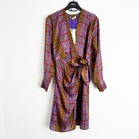 NWT Marella Rank Satin Plaid Wrap Dress size 2 - Picture 3 of 13